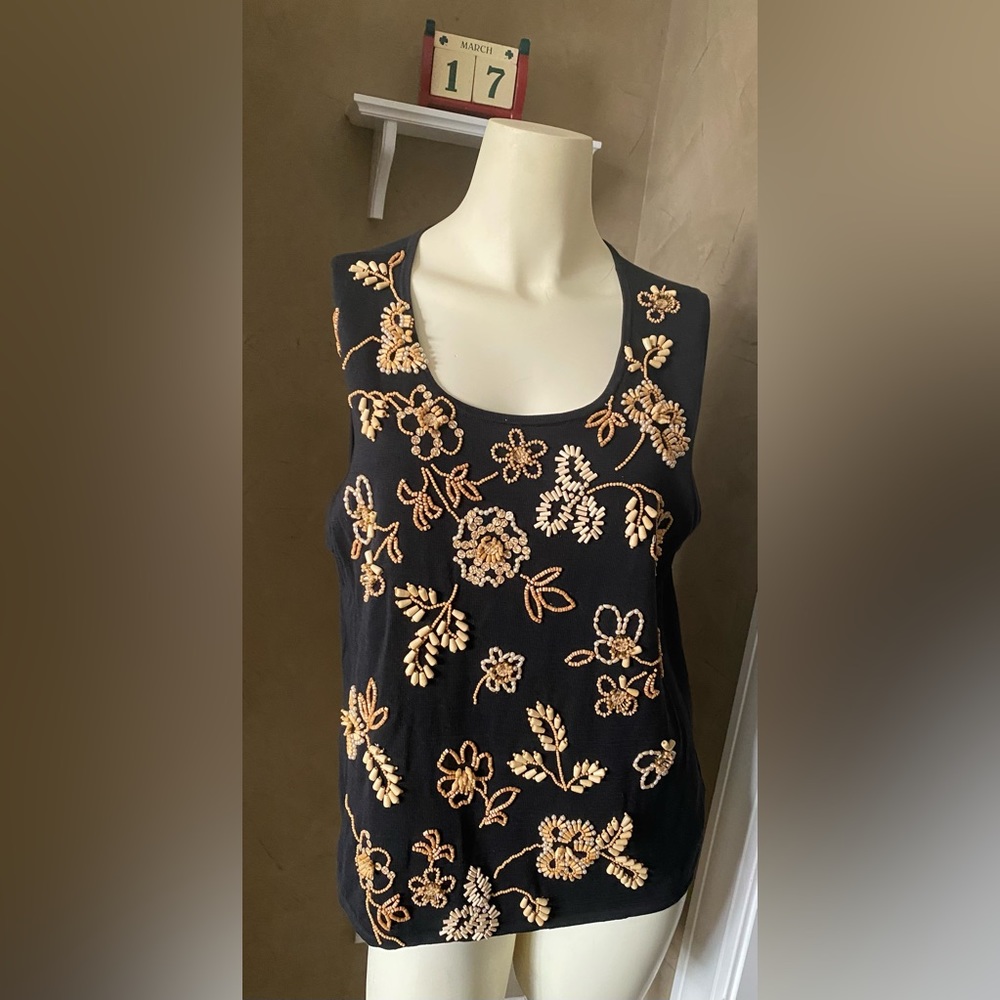 Michael Simion womens tank top silk cotton sequins, beads, XL